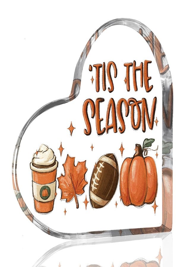 WRSUNT Tis the Season Fall Decor Fall Decorations for Home Office Autumn Thanksgiving Decorations Sign Autumn Pumpkin Heart Acrylic Decor 4 x 4 inches (Acrylic 2301) - Image 1
